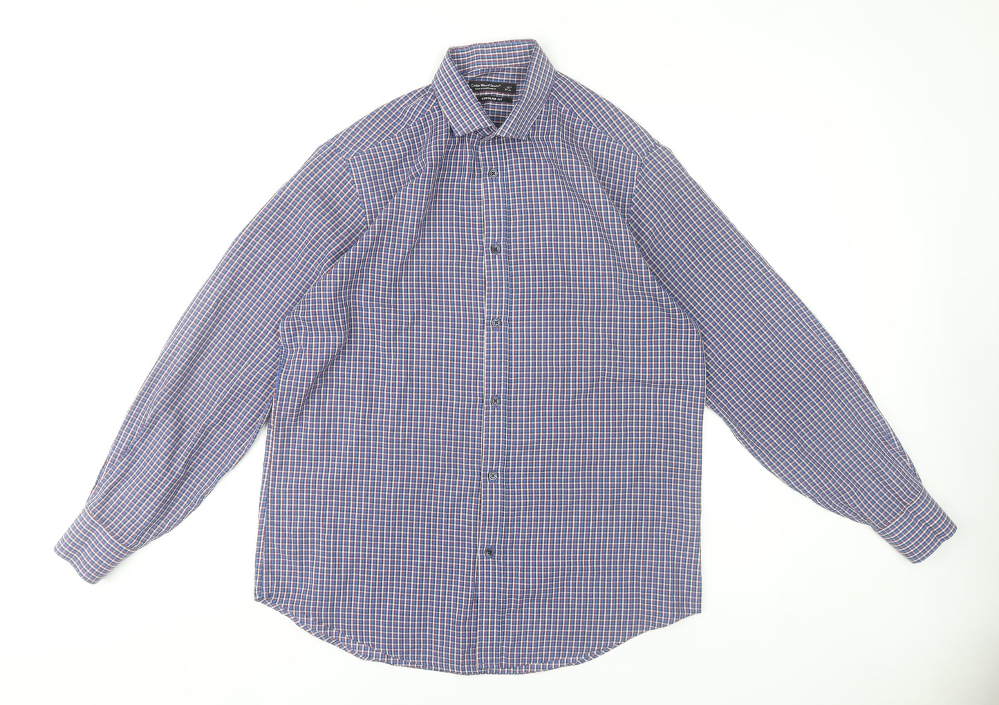 Cedar Wood State Men's Blue Checked Regular Fit Dress Shirt 16in 41cm