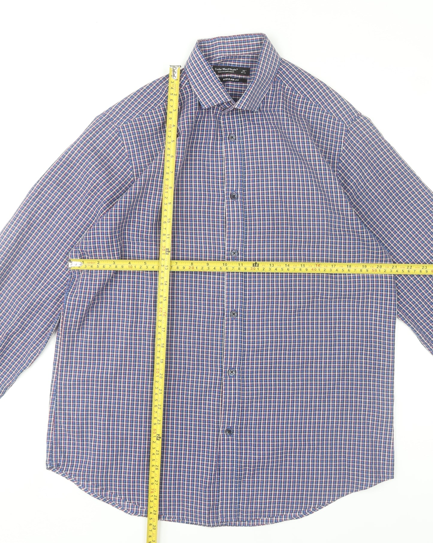 Cedar Wood State Men's Blue Checked Regular Fit Dress Shirt 16in 41cm