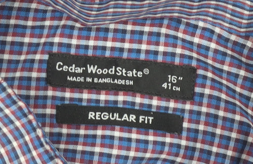 Cedar Wood State Men's Blue Checked Regular Fit Dress Shirt 16in 41cm