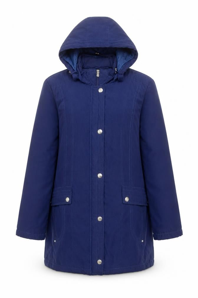 Bm Collection Women's Blue Hooded Parka Coat Size M Long Sleeve