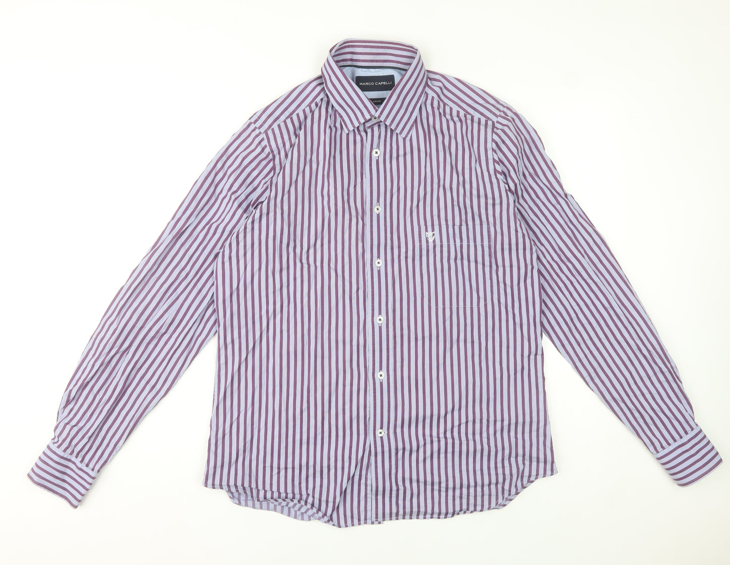 Marco Capelli Men's Purple Striped Cotton Long Sleeve Dress Shirt L