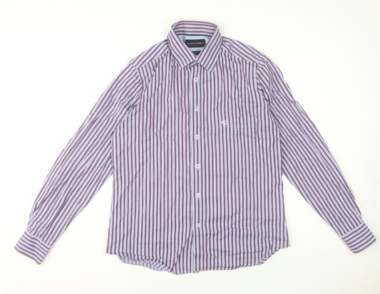Marco Capelli Men's Purple Striped Cotton Long Sleeve Dress Shirt L