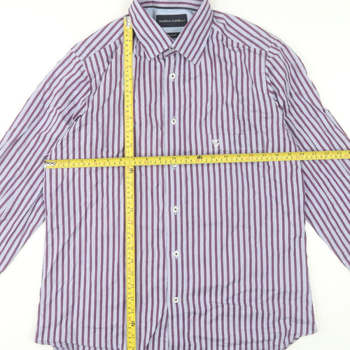 Marco Capelli Men's Purple Striped Cotton Long Sleeve Dress Shirt L