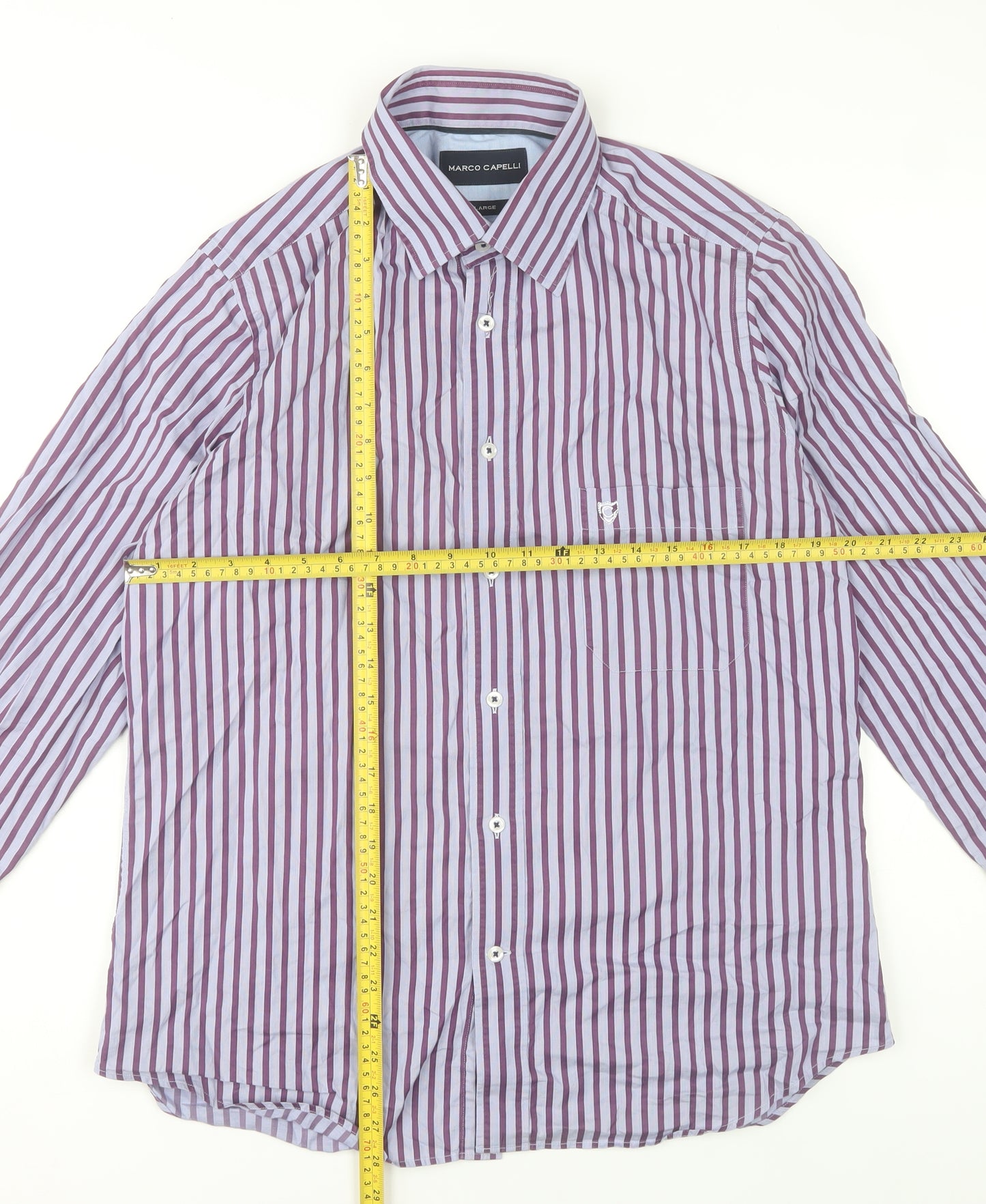 Marco Capelli Men's Purple Striped Cotton Long Sleeve Dress Shirt L