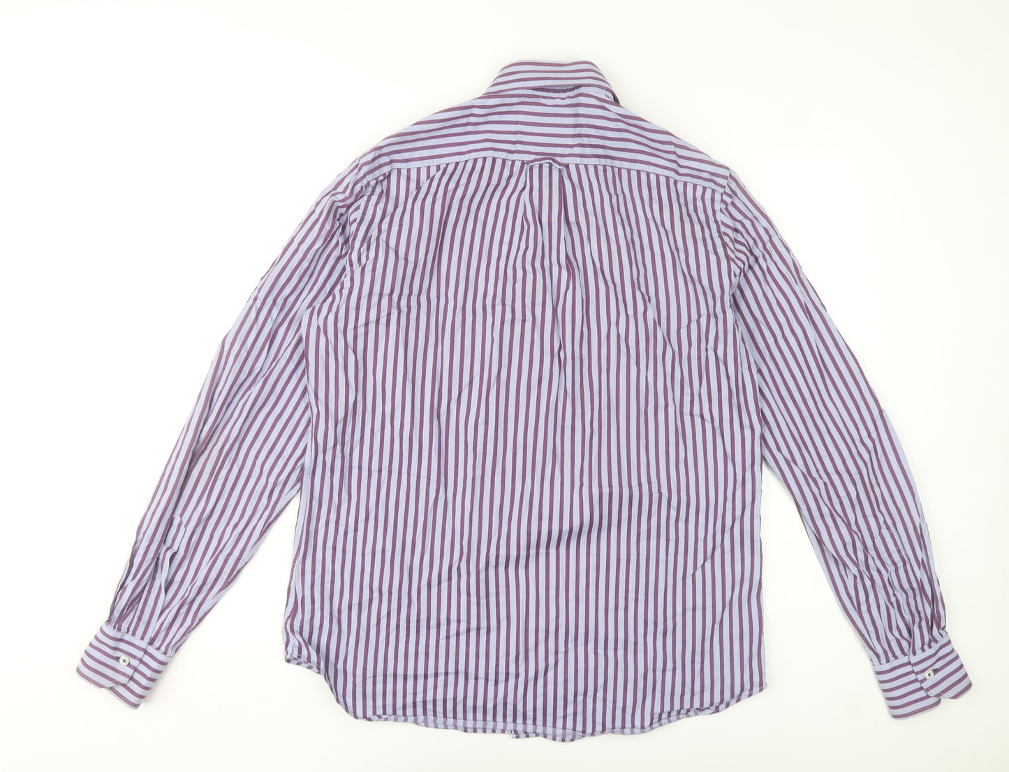 Marco Capelli Men's Purple Striped Cotton Long Sleeve Dress Shirt L