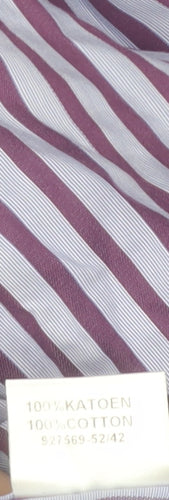 Marco Capelli Men's Purple Striped Cotton Long Sleeve Dress Shirt L