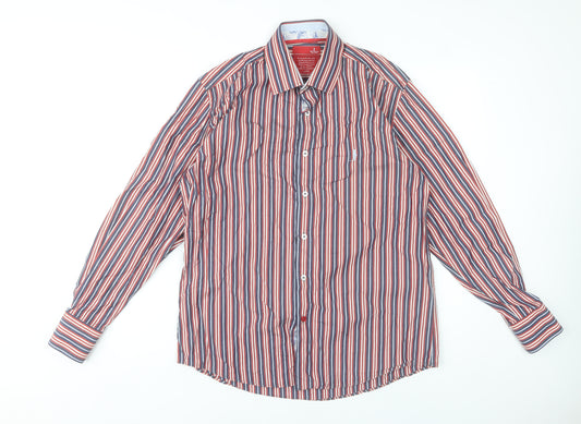 6th Sense Men's Red & Blue Striped Cotton Long Sleeve Dress Shirt - Large