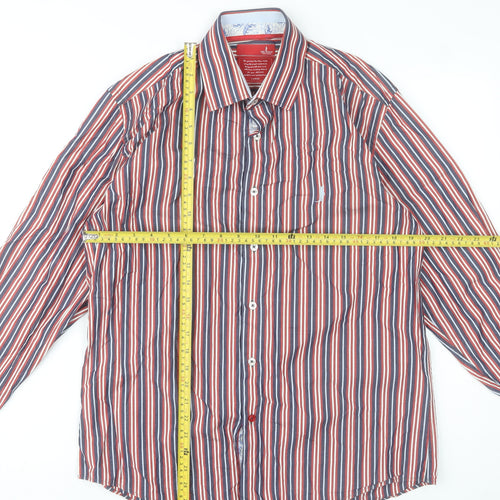 6th Sense Men's Red & Blue Striped Cotton Long Sleeve Dress Shirt - Large