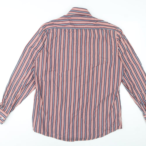 6th Sense Men's Red & Blue Striped Cotton Long Sleeve Dress Shirt - Large