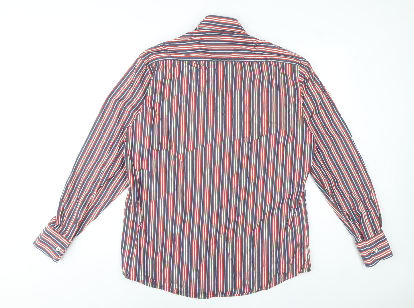 6th Sense Men's Red & Blue Striped Cotton Long Sleeve Dress Shirt - Large