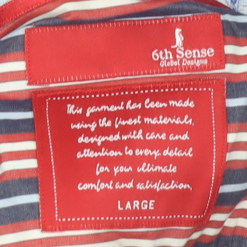 6th Sense Men's Red & Blue Striped Cotton Long Sleeve Dress Shirt - Large