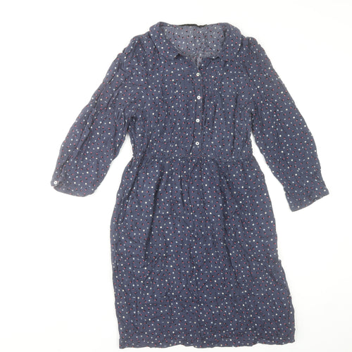 Zara Women Blue Geometric Collared Shirt Dress Size 10