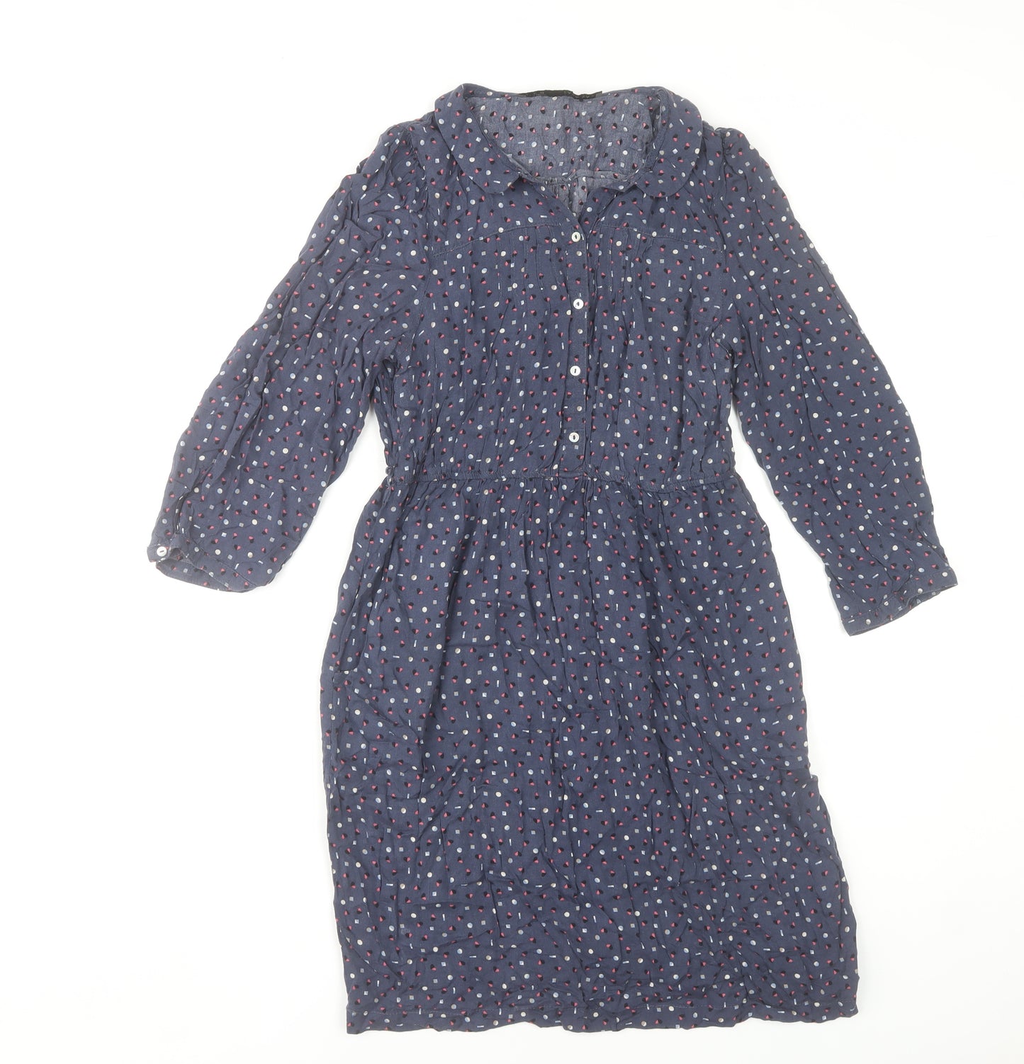 Zara Women Blue Geometric Collared Shirt Dress Size 10