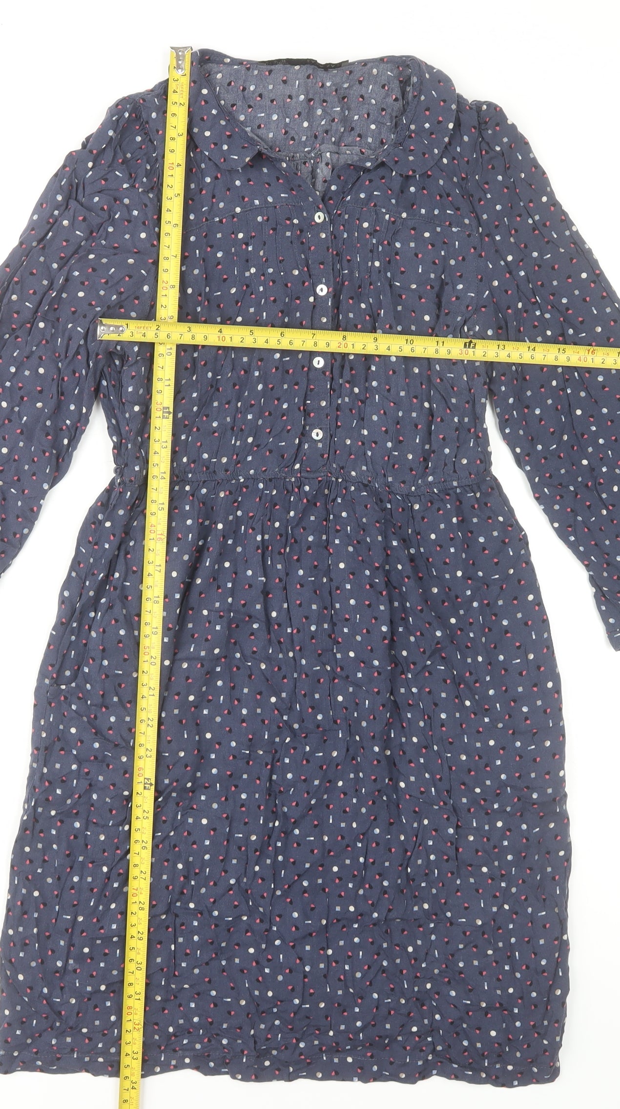 Zara Women Blue Geometric Collared Shirt Dress Size 10