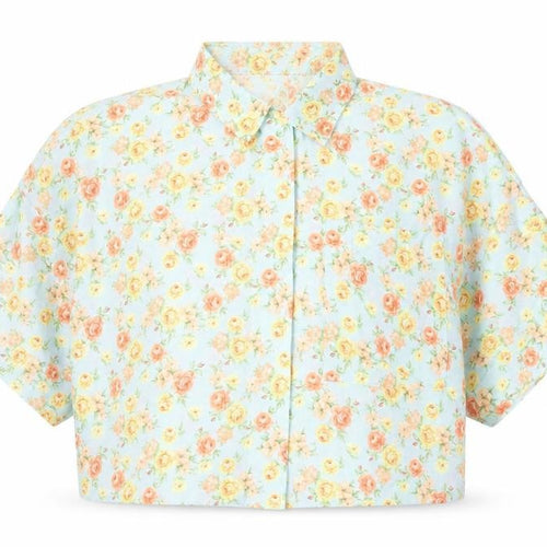 Zara Women’s Multicoloured Floral Cropped Button-Up Shirt Size 12