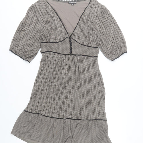 Warehouse Women Grey Geometric V-Neck Fit & Flare Knee Dress UK12