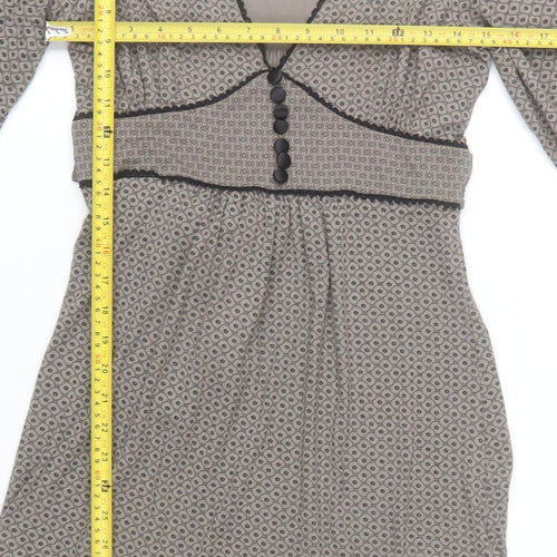 Warehouse Women Grey Geometric V-Neck Fit & Flare Knee Dress UK12