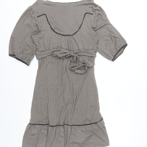 Warehouse Women Grey Geometric V-Neck Fit & Flare Knee Dress UK12