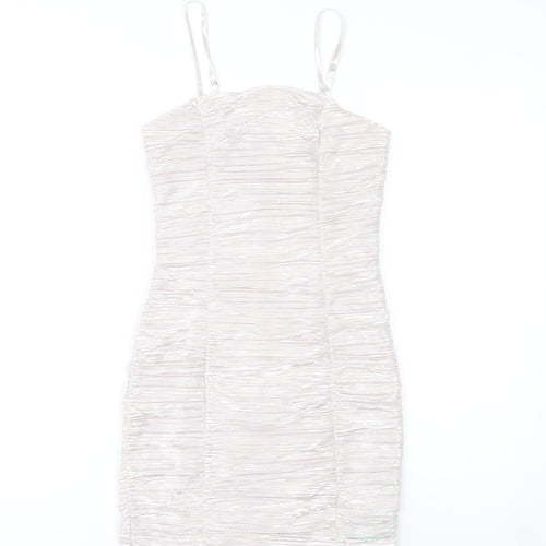 Parisian Women Beige Ruched Bodycon Party Dress Size 8