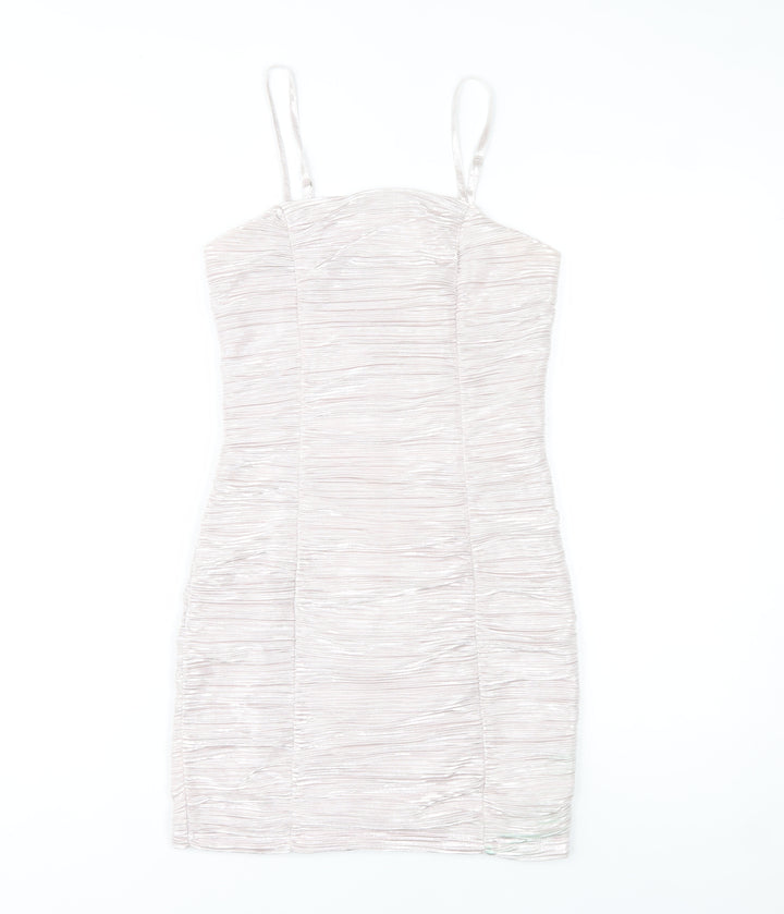 Parisian Women Beige Ruched Bodycon Party Dress Size 8