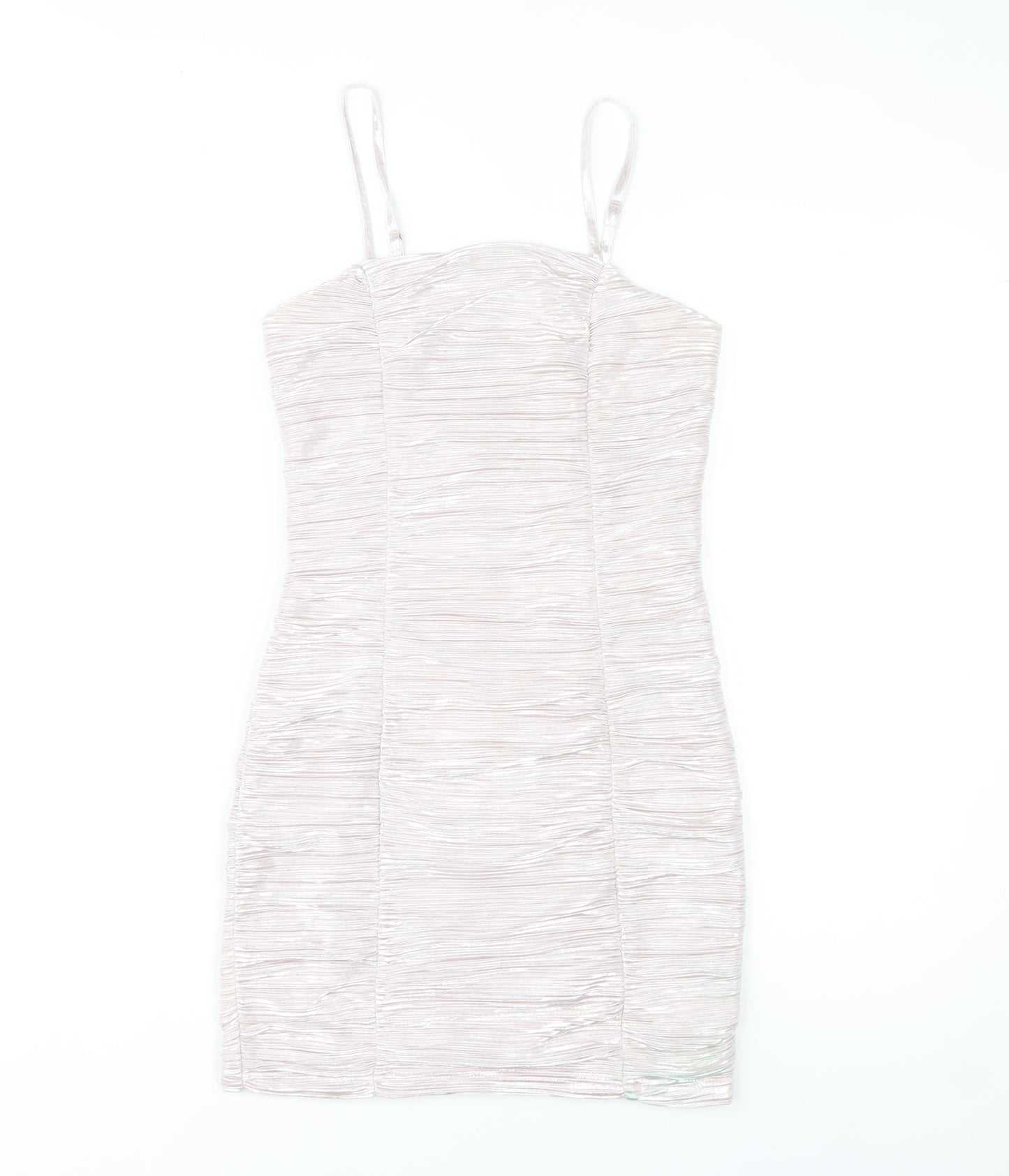 Parisian Women Beige Ruched Bodycon Party Dress Size 8