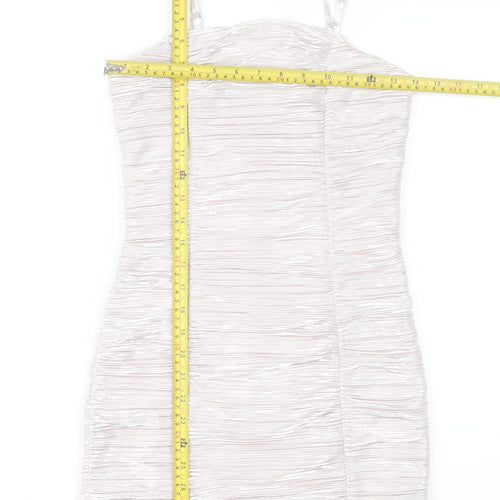 Parisian Women Beige Ruched Bodycon Party Dress Size 8