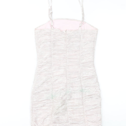 Parisian Women Beige Ruched Bodycon Party Dress Size 8