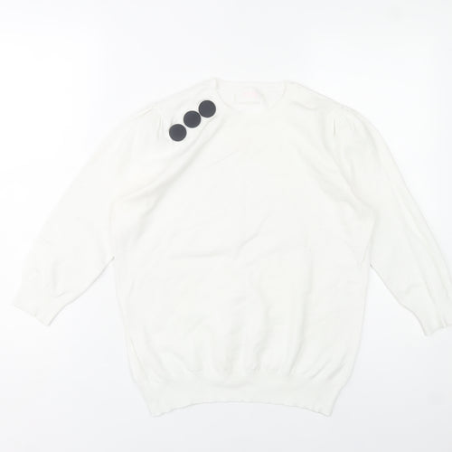 Savida Women White Crew Neck Button Pullover Jumper Size 14