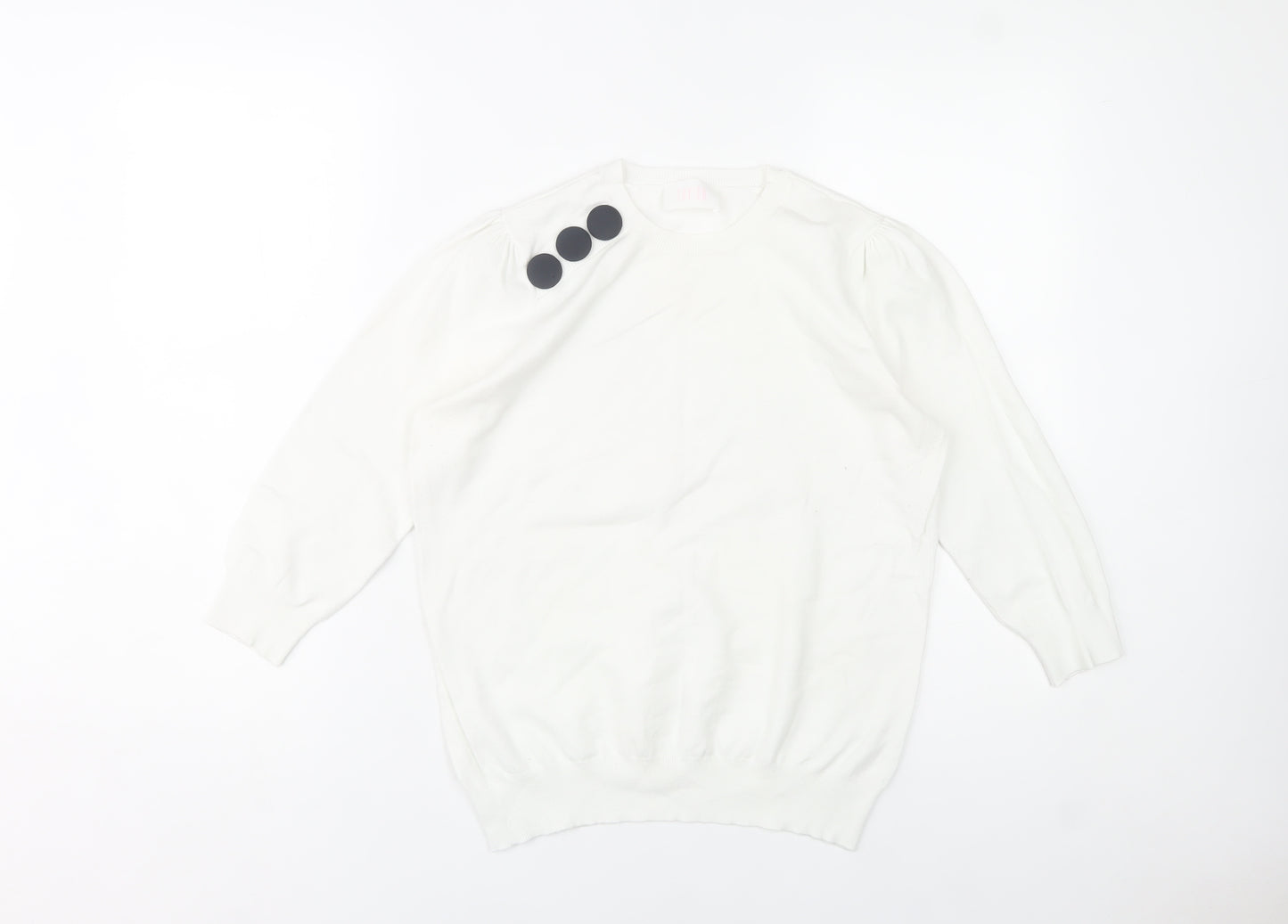 Savida Women White Crew Neck Button Pullover Jumper Size 14