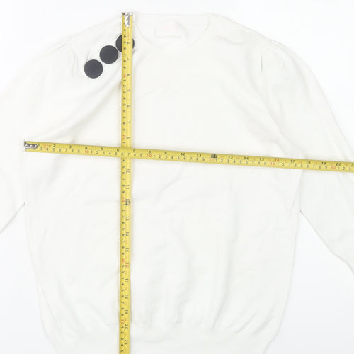 Savida Women White Crew Neck Button Pullover Jumper Size 14