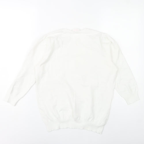 Savida Women White Crew Neck Button Pullover Jumper Size 14
