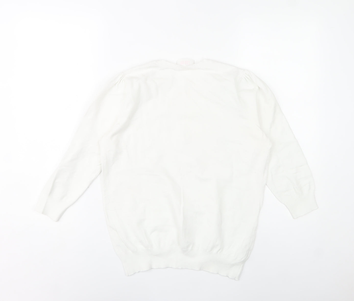 Savida Women White Crew Neck Button Pullover Jumper Size 14