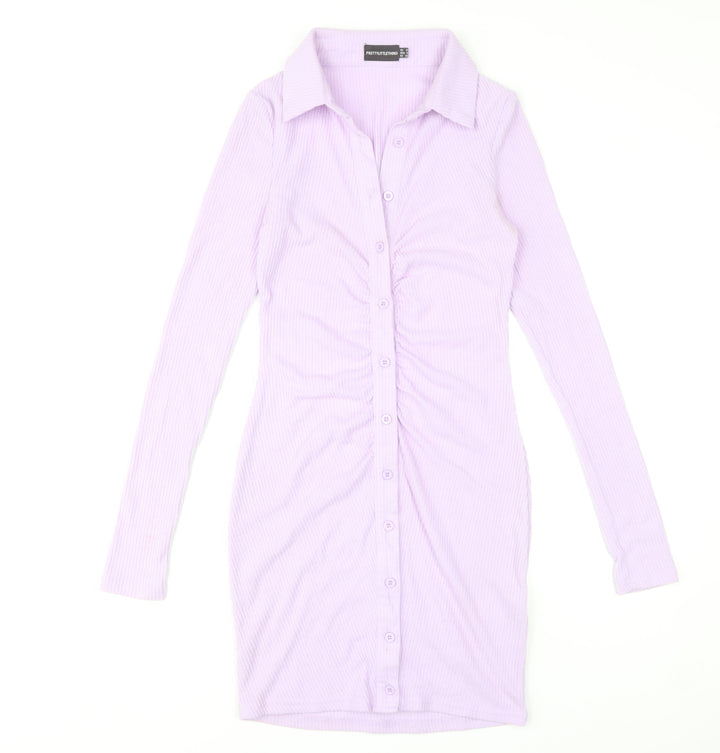 PrettyLittleThing Women’s Purple Collared Shirt Dress UK 8