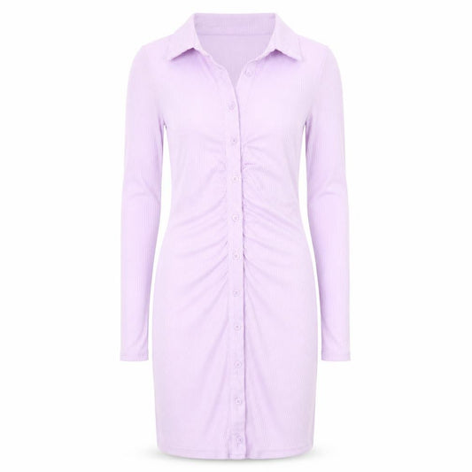 Front view of PRETTYLITTLETHING Women’s Purple Collared Shirt Dress UK 8