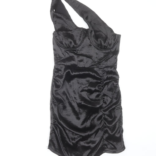 Boohoo Women’s Black One Shoulder Ruched Bodycon Dress UK 10