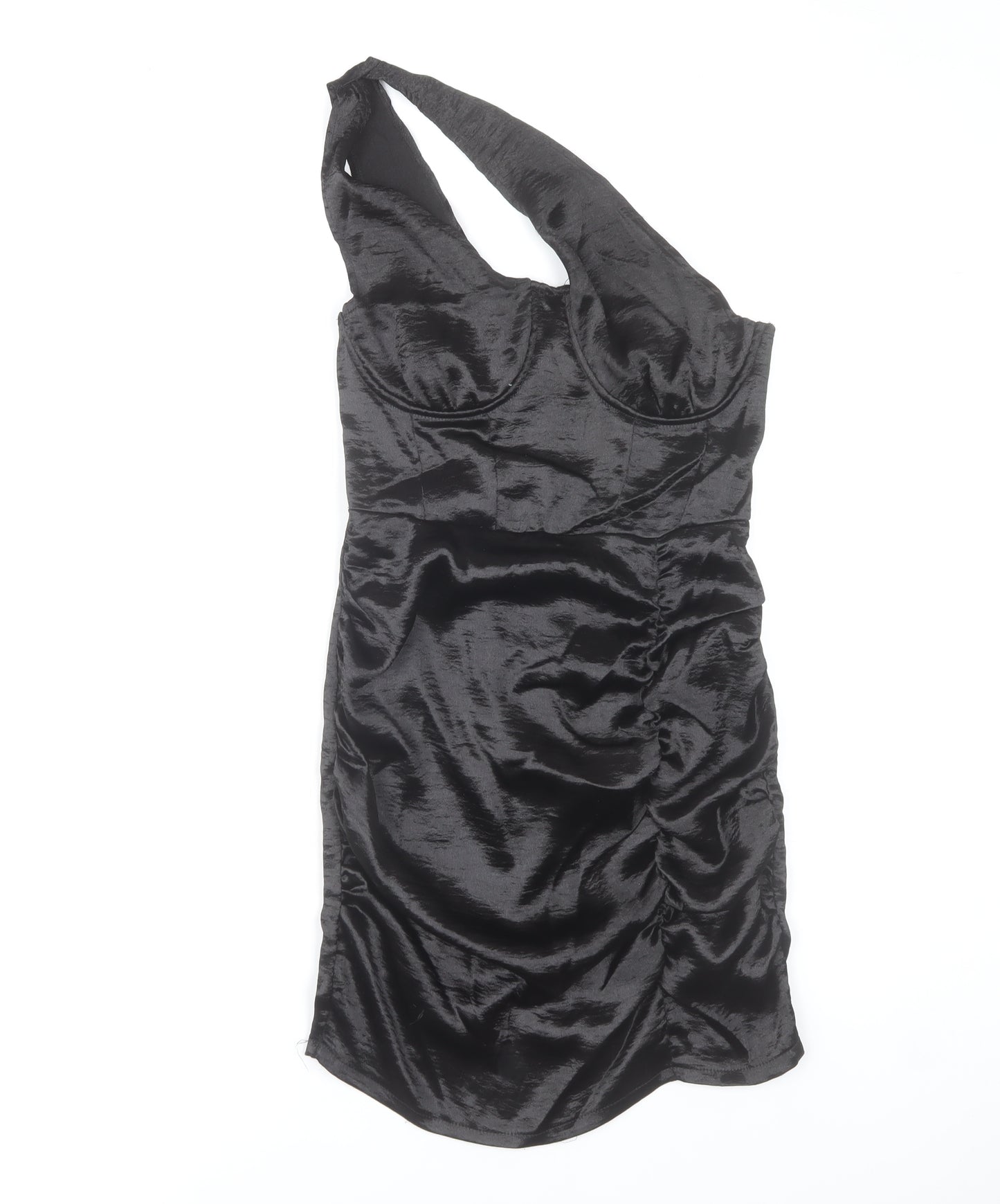Boohoo Women’s Black One Shoulder Ruched Bodycon Dress UK 10