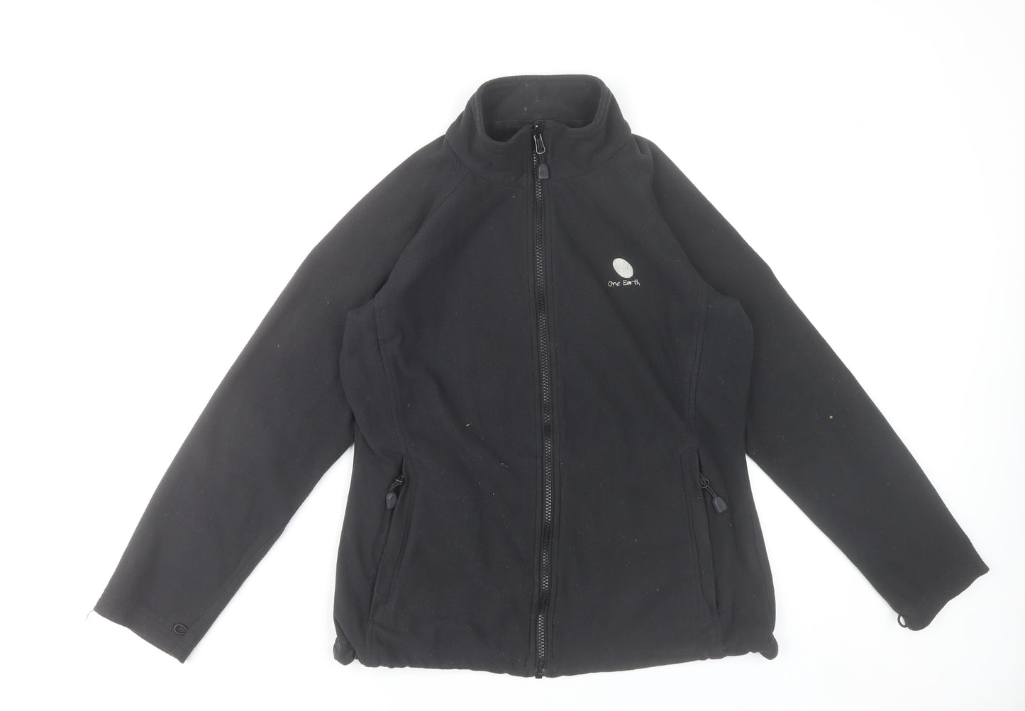 One Earth Women's Black Fleece Zip Jacket Size 12 Outdoor Warm Layer