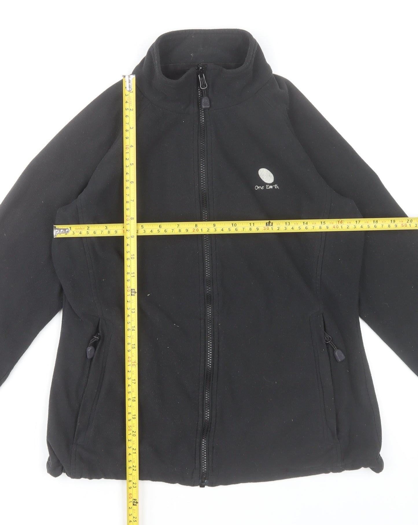 One Earth Women's Black Fleece Zip Jacket Size 12 Outdoor Warm Layer