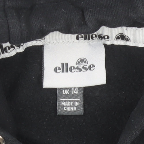 Ellesse Womens Black Hoodie UK 14 Pullover Cotton Blend Sport Sweatshirt