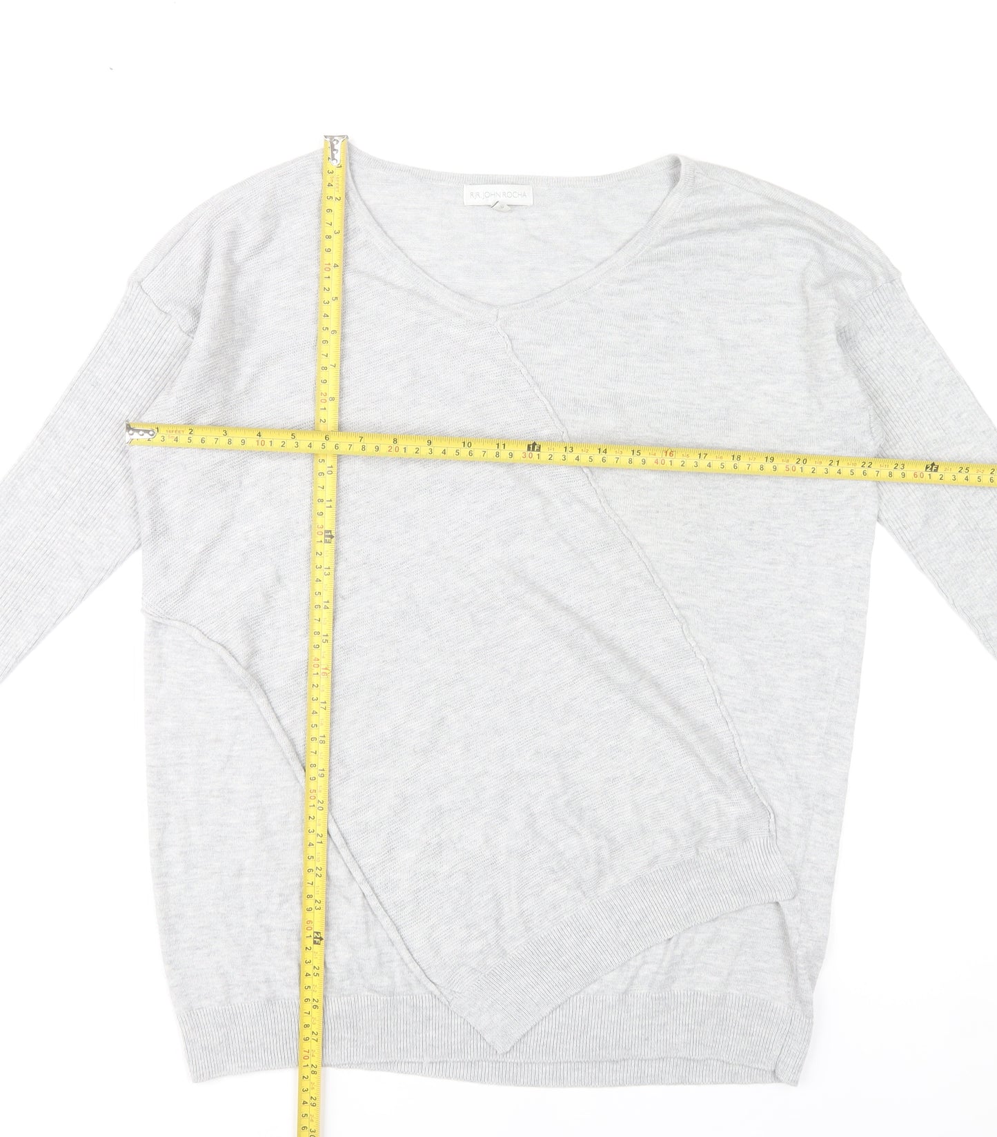 RJR John Rocha Women’s Grey Size 16 V-Neck Long Sleeve Pullover Jumper