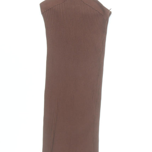 Zara Women Brown Sleeveless Long Bodycon Cut Out Knit Dress Size S