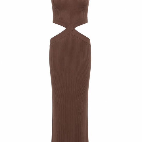 Zara Women Brown Sleeveless Long Bodycon Cut Out Knit Dress Size S