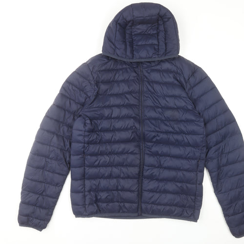 St. Bernard Men’s Blue Puffer Jacket L 41-43" Hooded Lightweight