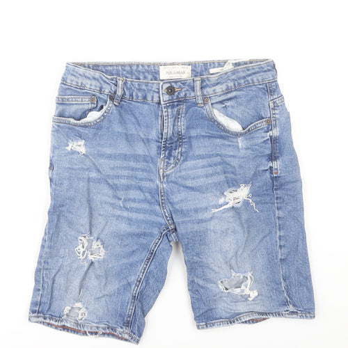 Pull&Bear Men's Blue Denim Distressed Shorts Size 32 Regular Fit
