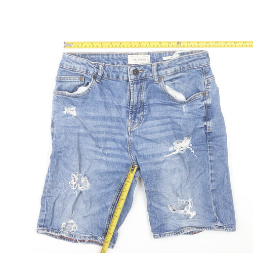 Pull&Bear Men's Blue Denim Distressed Shorts Size 32 Regular Fit