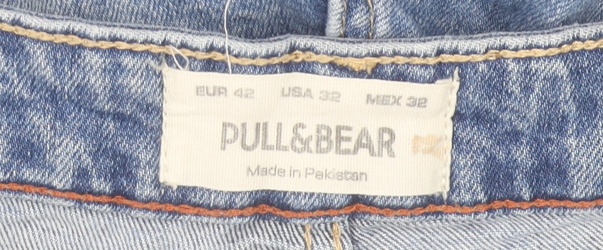 Pull&Bear Men's Blue Denim Distressed Shorts Size 32 Regular Fit