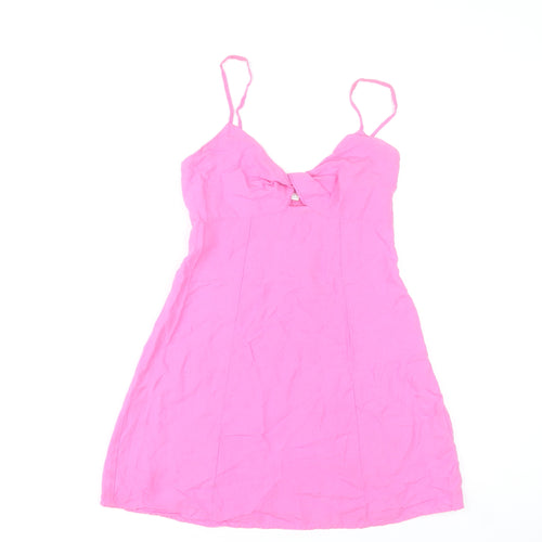 Bershka Womens Pink Slip Dress S Viscose Linen Summer Casual