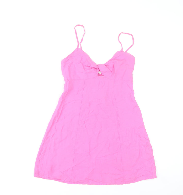 Bershka Womens Pink Slip Dress S Viscose Linen Summer Casual
