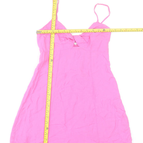 Bershka Womens Pink Slip Dress S Viscose Linen Summer Casual