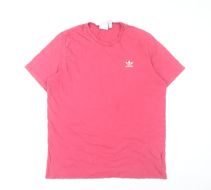 Adidas Mens Pink Crew Neck Short Sleeve Cotton T-Shirt L